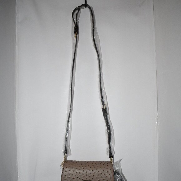 Dooney & Bourke Ostrich Embossed Flap Crossbody Bag Lt Taupe #BOSTR2267 NWT - Picture 3 of 7